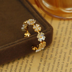 Wholesale Vacation Flower Copper Plating Inlay 18K Gold Plated Zircon Open Rings - ChicMeto