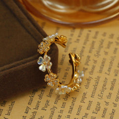 Wholesale Vacation Flower Copper Plating Inlay 18K Gold Plated Zircon Open Rings - ChicMeto