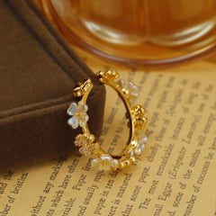 Wholesale Vacation Flower Copper Plating Inlay 18K Gold Plated Zircon Open Rings - ChicMeto