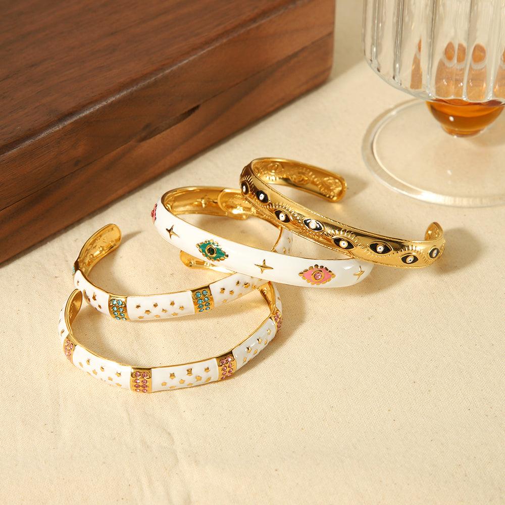 Wholesale Vintage Style C Shape Star Stainless Steel Polishing Plating 18k Gold Plated Bangle - ChicMeto