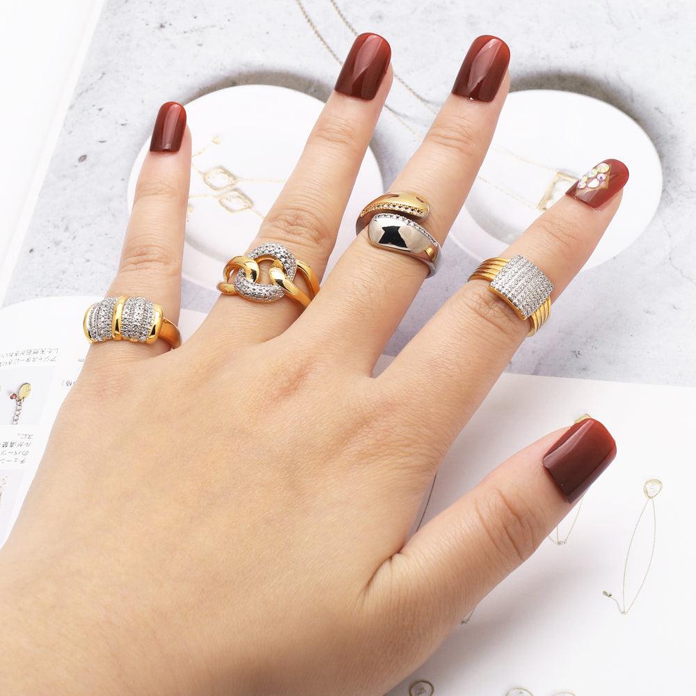 Wholesale Vintage Style Simple Style Geometric Copper Plating Inlay 18K Gold Plated Zircon Rings - ChicMeto