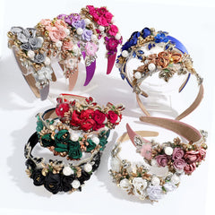 Wholesale Women's Elegant Glam Flower Polyester Inlay Artificial Pearls Rhinestones Hair Band - ChicMeto