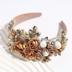 Wholesale Women's Elegant Glam Flower Polyester Inlay Artificial Pearls Rhinestones Hair Band - ChicMeto