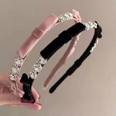 Wholesale Women's Simple Style Bow Knot Velvet Inlay Rhinestones Hair Band - ChicMeto