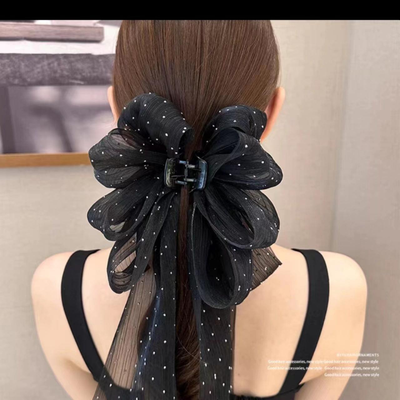 Wholesale Women's Sweet Bow Knot Cloth Gauze Tassel Hair Clip Hair Claws - ChicMeto