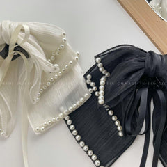 Wholesale Women's Sweet Bow Knot Cloth Gauze Tassel Hair Clip Hair Claws - ChicMeto